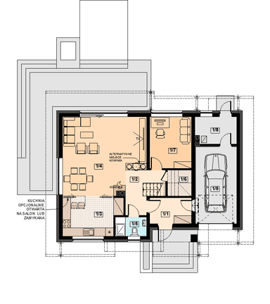 Rzut parteru domu jednorodzinnego Torina