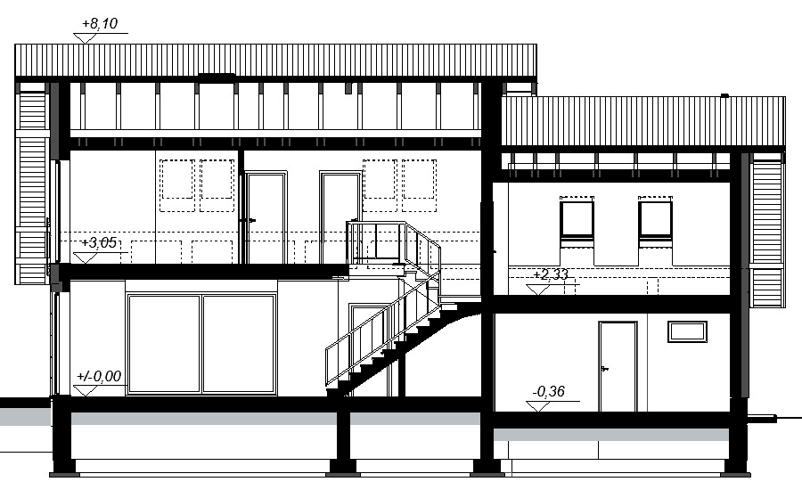 Przekrój projektu domu jednorodzinnego Torina Bis 2M
