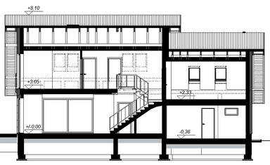Przekrój projektu domu jednorodzinnego Torina Bis 2M