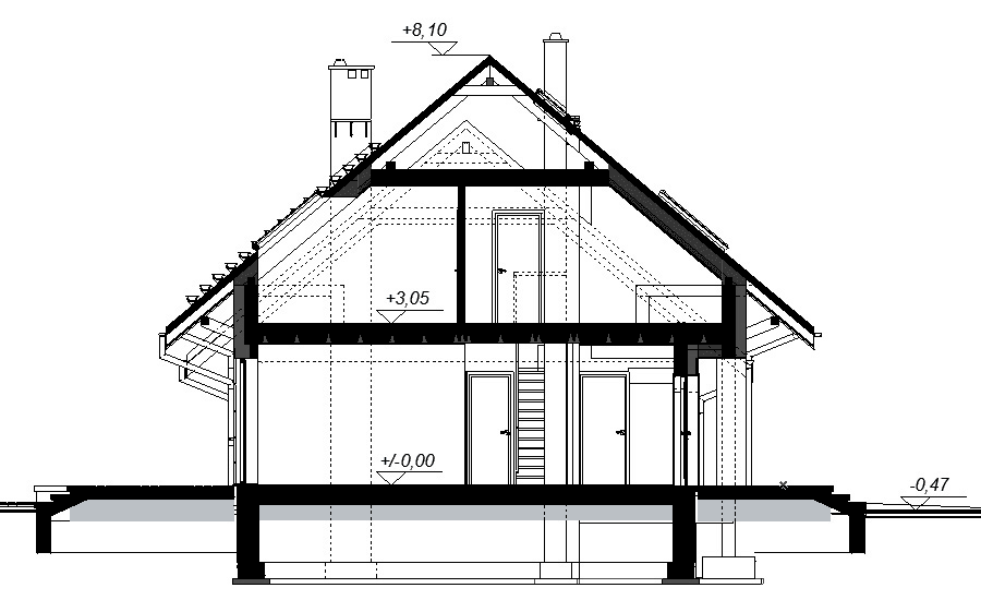 Przekrój projektu domu jednorodzinnego Torina Bis