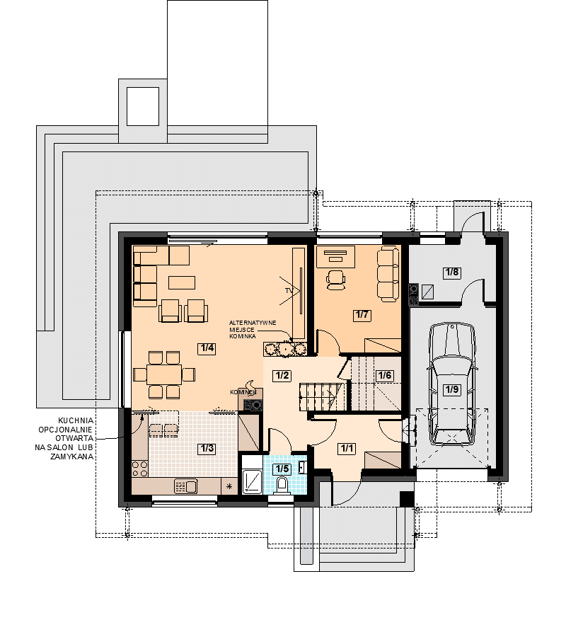 Rzut parteru domu jednorodzinnego Torina Bis