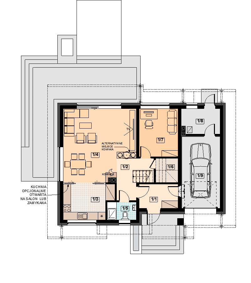 Rzut parteru domu jednorodzinnego Torina mała