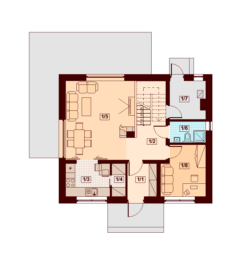 Rzut parteru domu jednorodzinnego Armanda XS Bis