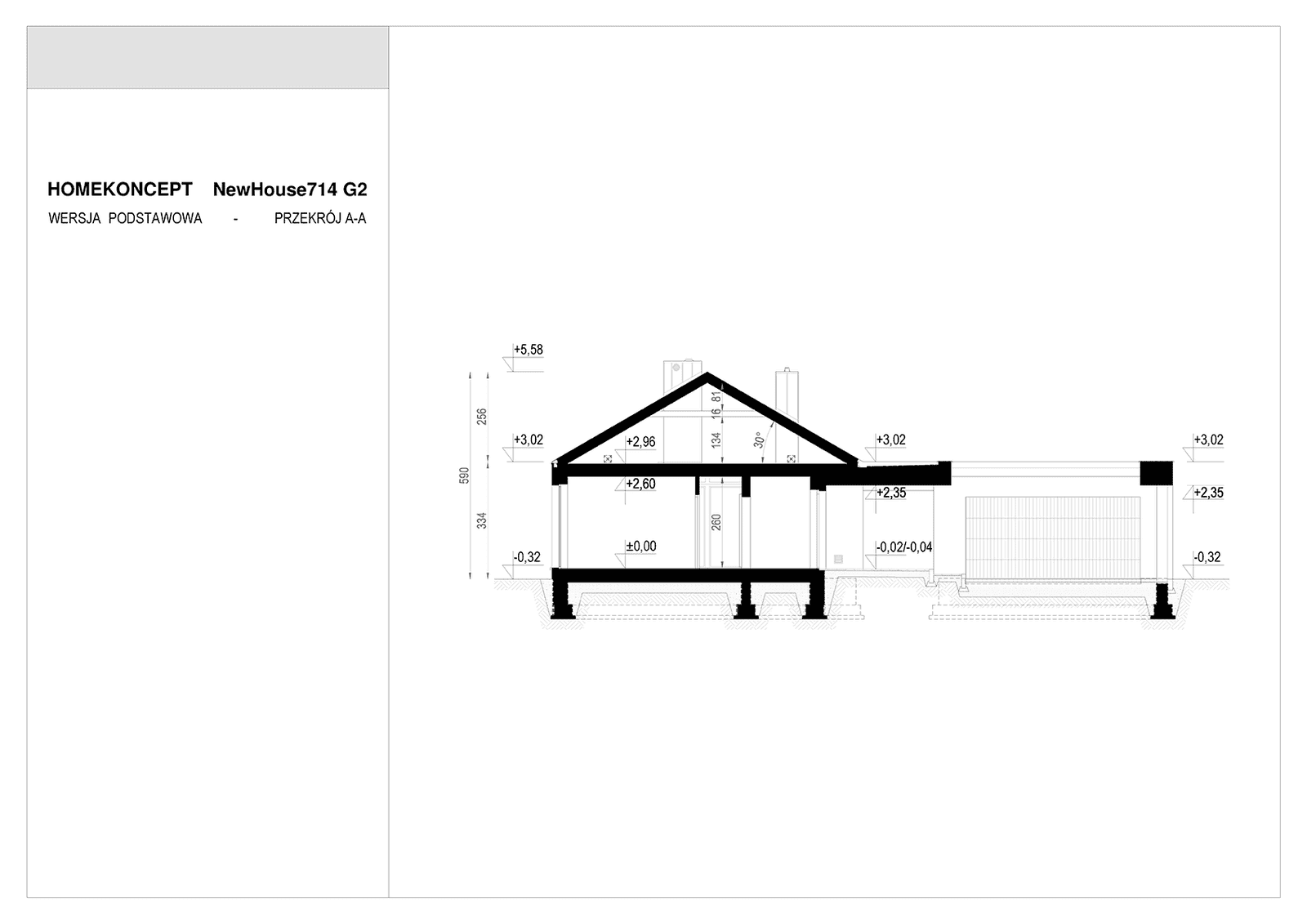 Przekrój projektu domu New House 714 G2