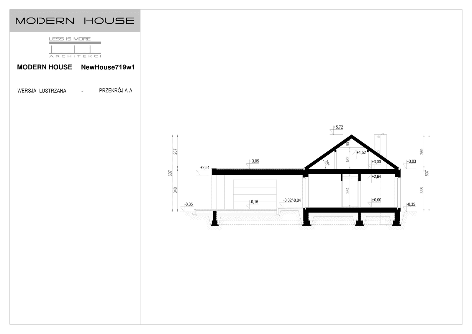Przekrój projektu domu New House 719 w1