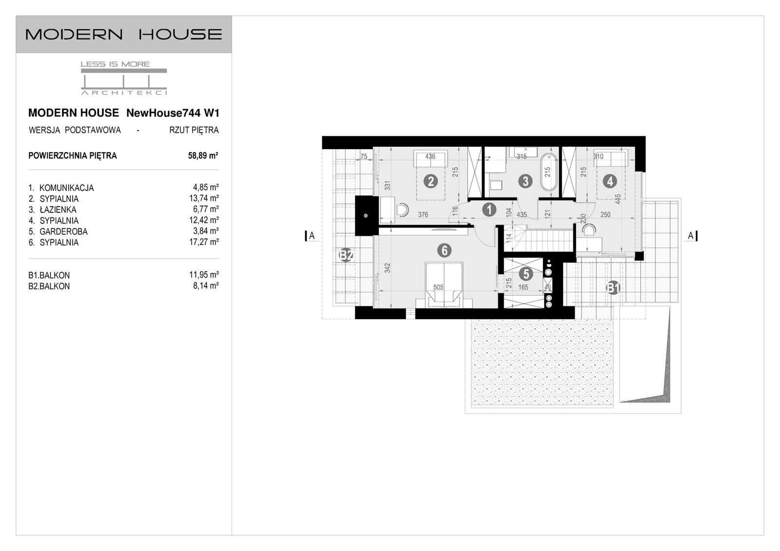 Rzut piętra projektu domu New House 744 w1