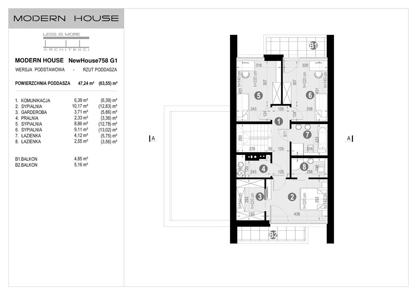 Rzut piętra projektu domu New House 758 G1