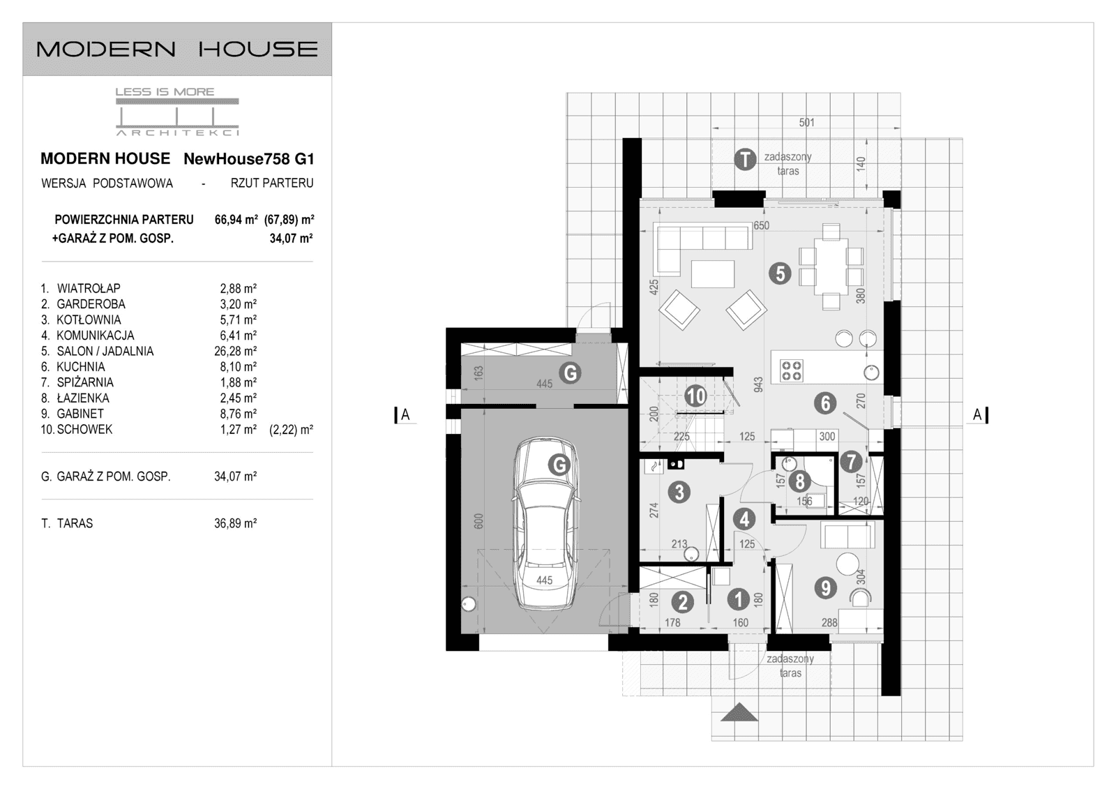Rzut parteru projektu domu New House 758 G1