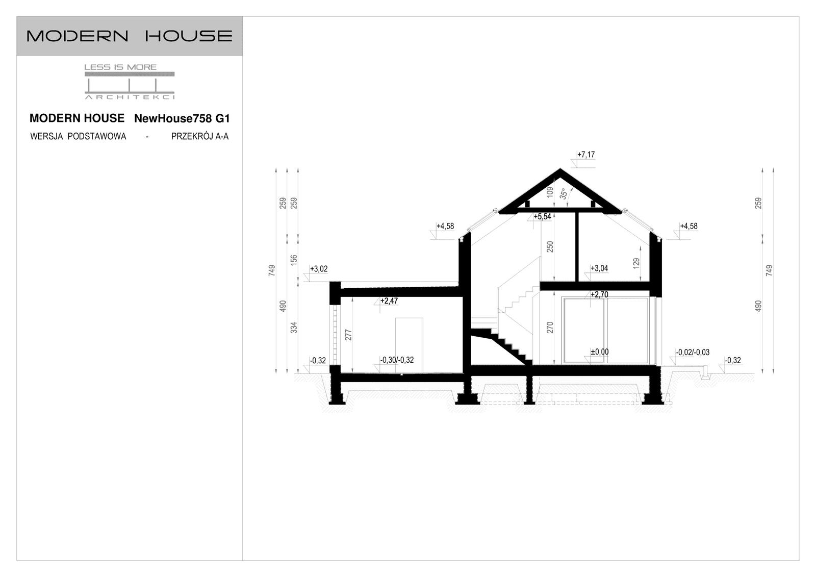 Przekrój projektu domu New House 758 G1