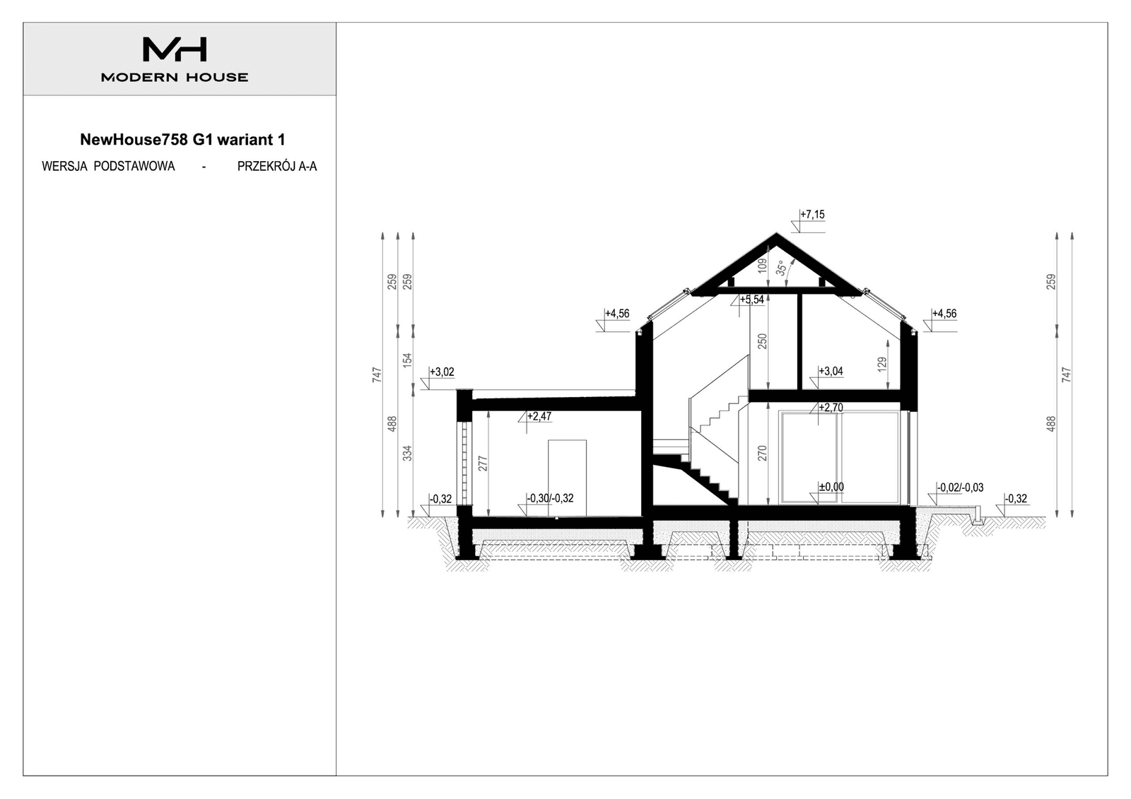 Przekrój projektu domu New House 758 G1 w1