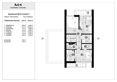 Rzut piętra projektu domu New House 758 G1 w1
