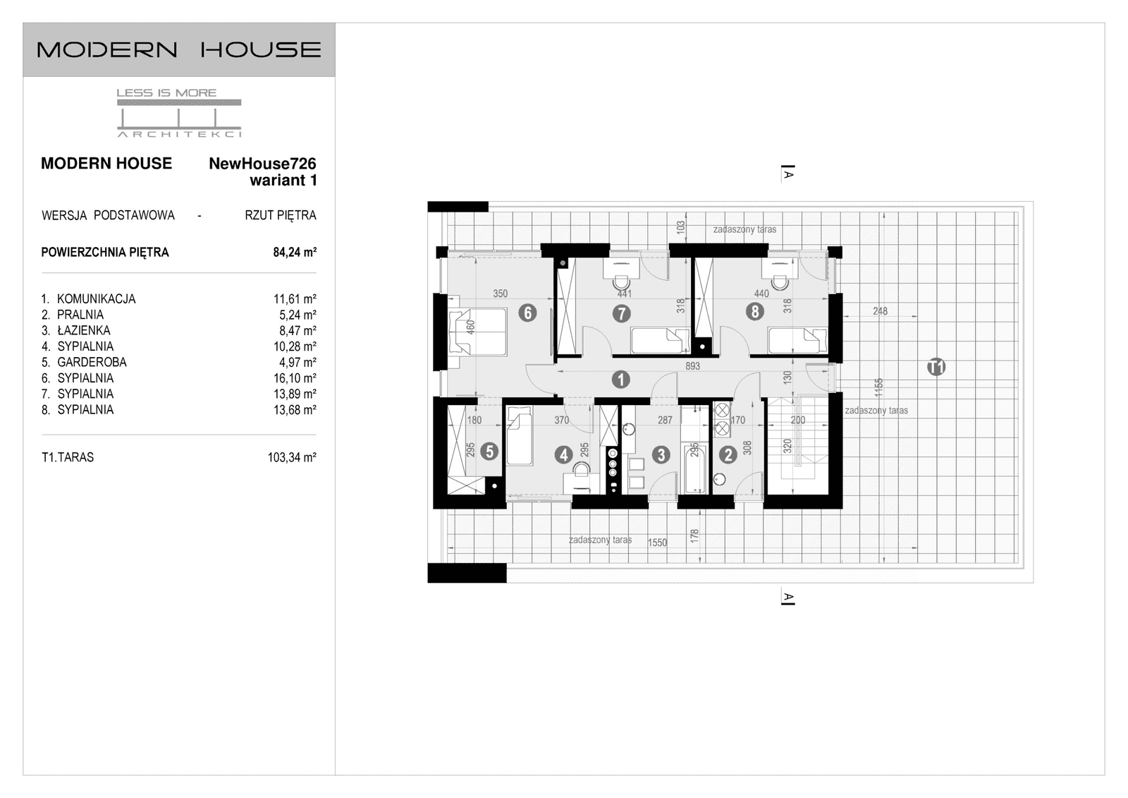 Rzut parteru piętra projektu domu jednorodzinnego New House 726 w1
