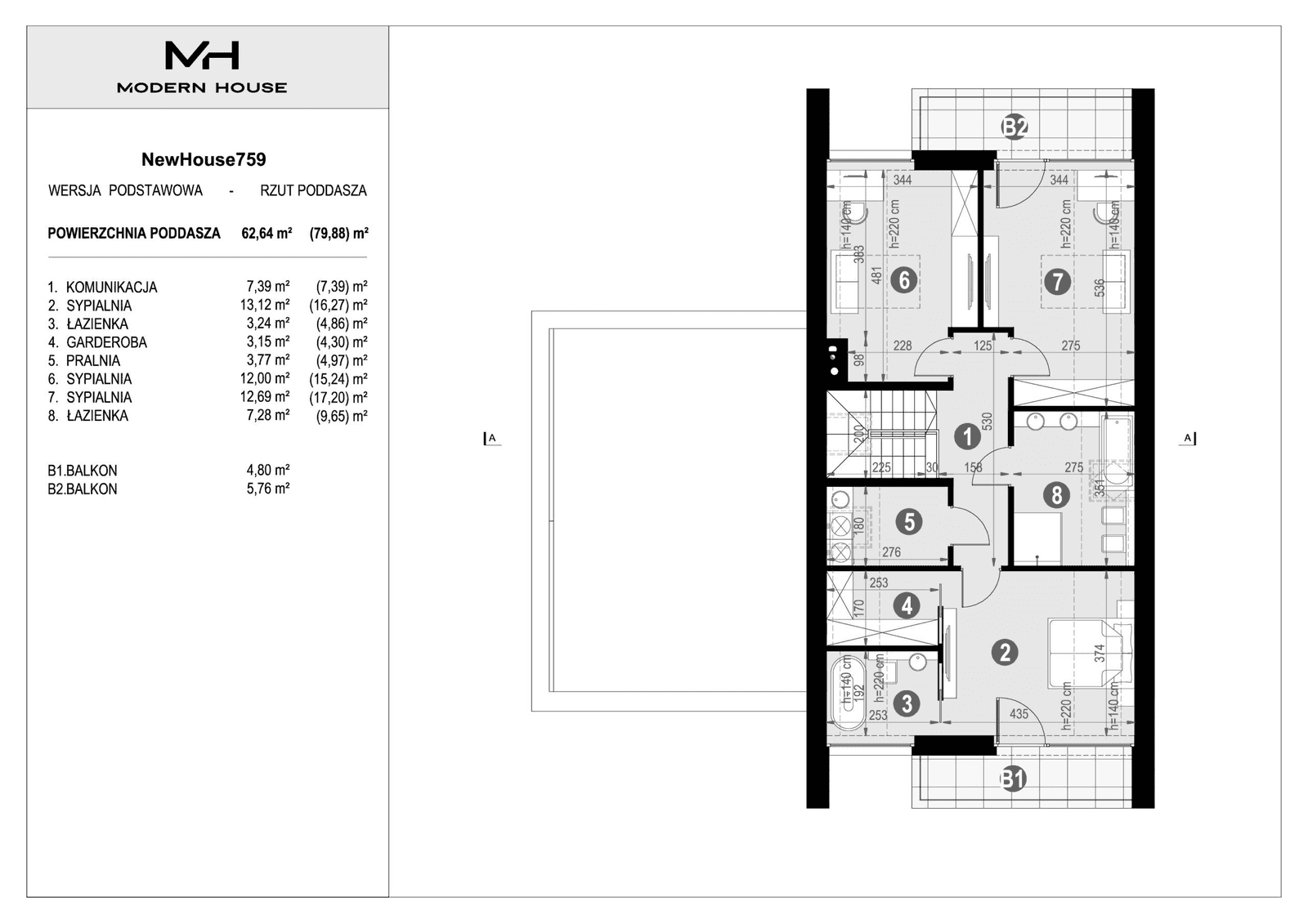 Rzut poddasza w projekcie domu NewHouse 759