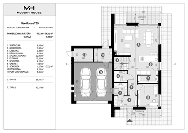 Rzut parteru w projekcie domu NewHouse 759