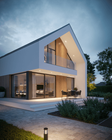 Widok z ogrodu na dom z wysoką ścianką kolankową NewHouse 759