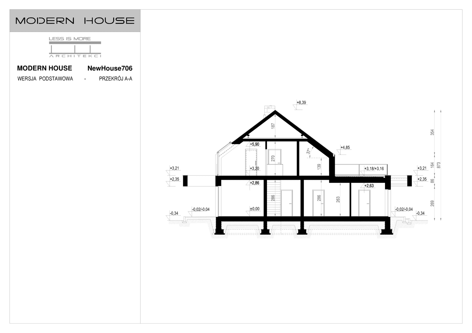 Przekrój projektu domu New House 706