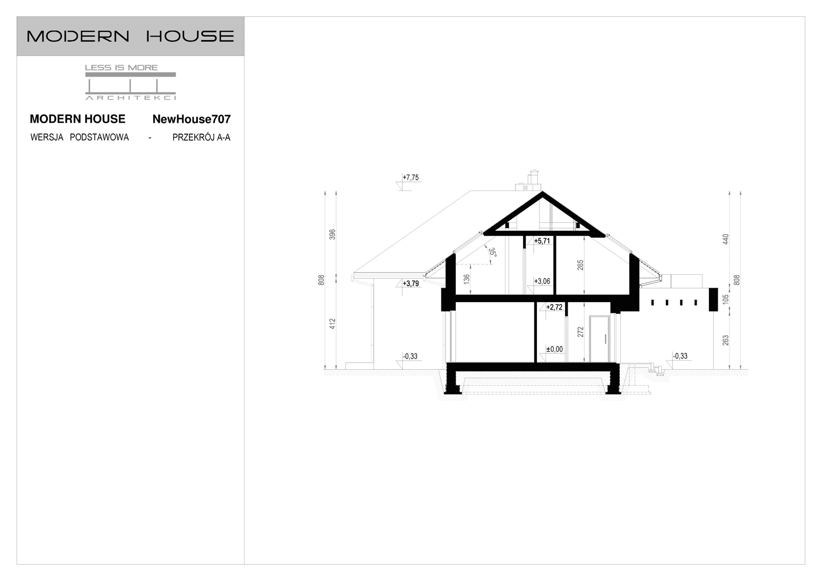 Przekrój projektu domu New House 707