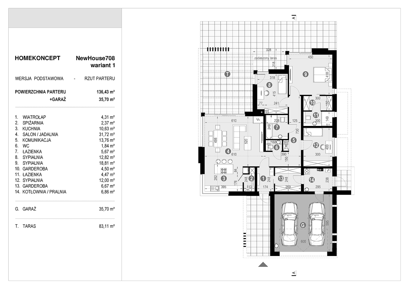 Rzut parteru projektu domu New House 708 w1