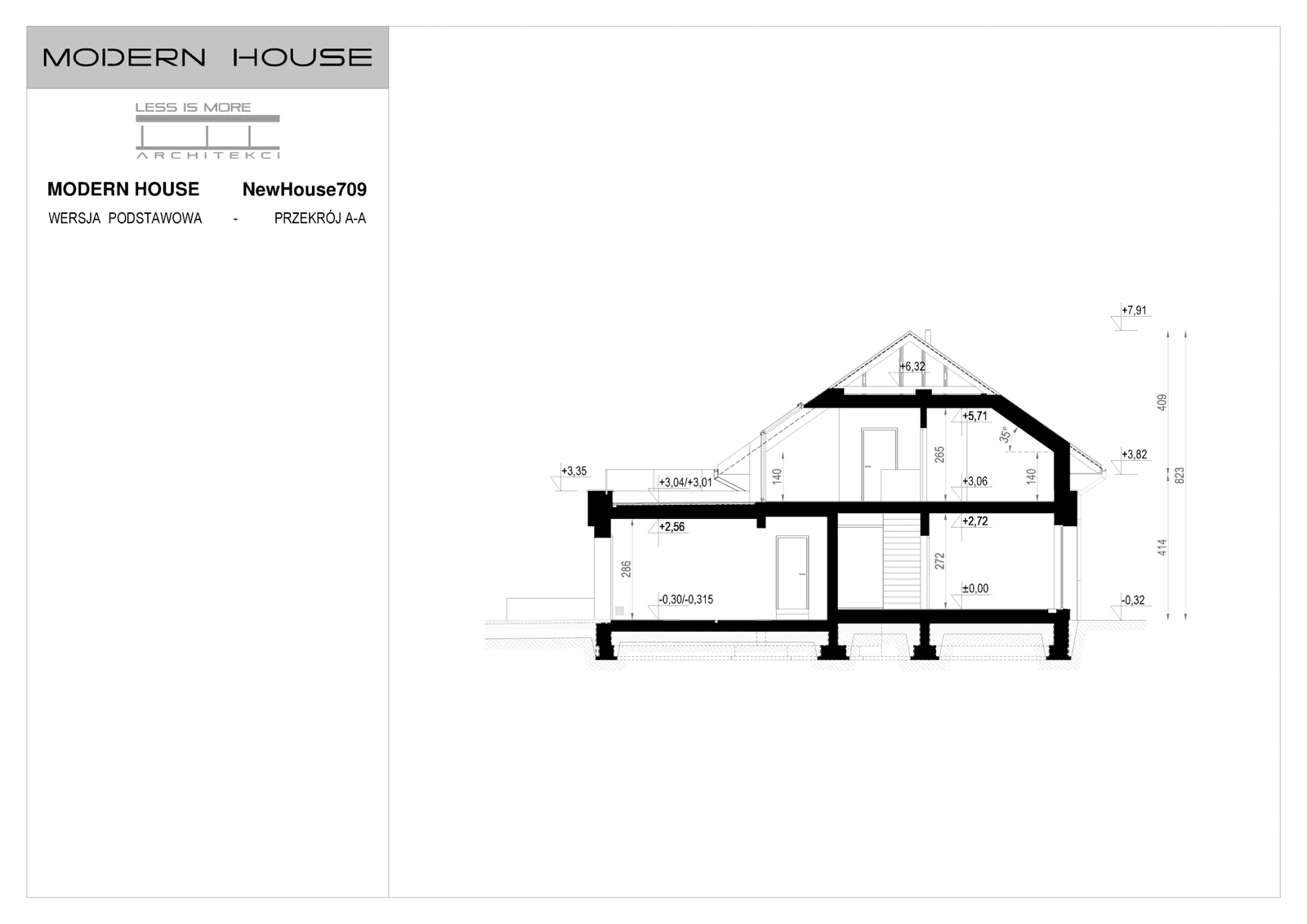 Przekrój projektu domu New House 709