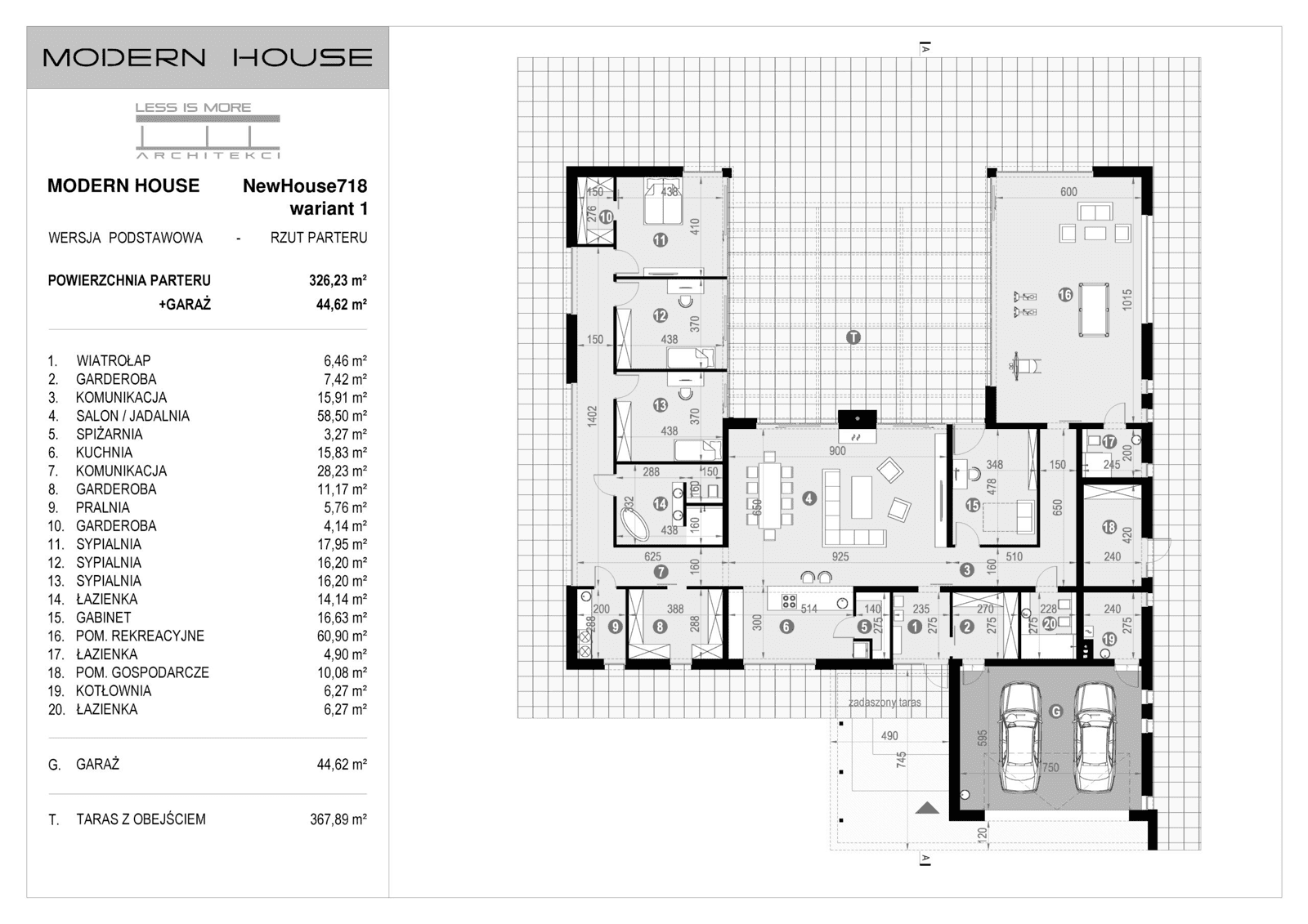 Rzut parteru projektu domu New House 718 w1