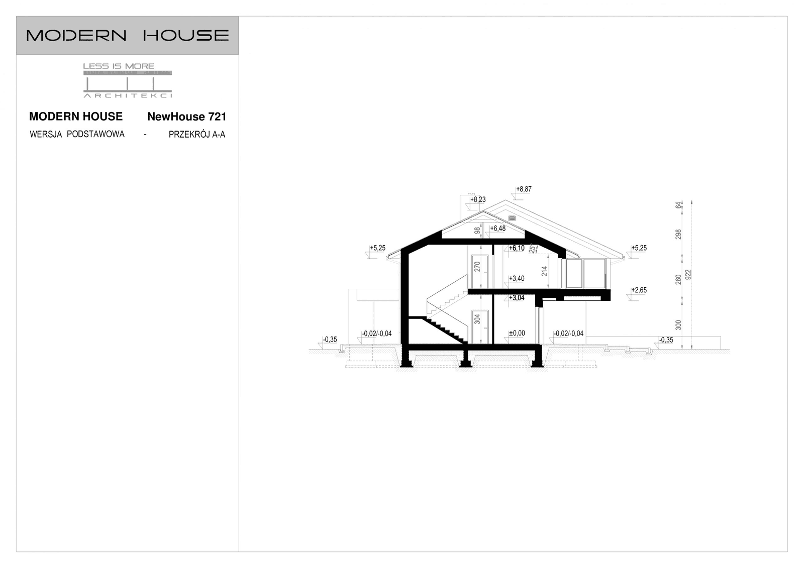 Przekrój projektu domu New House 721