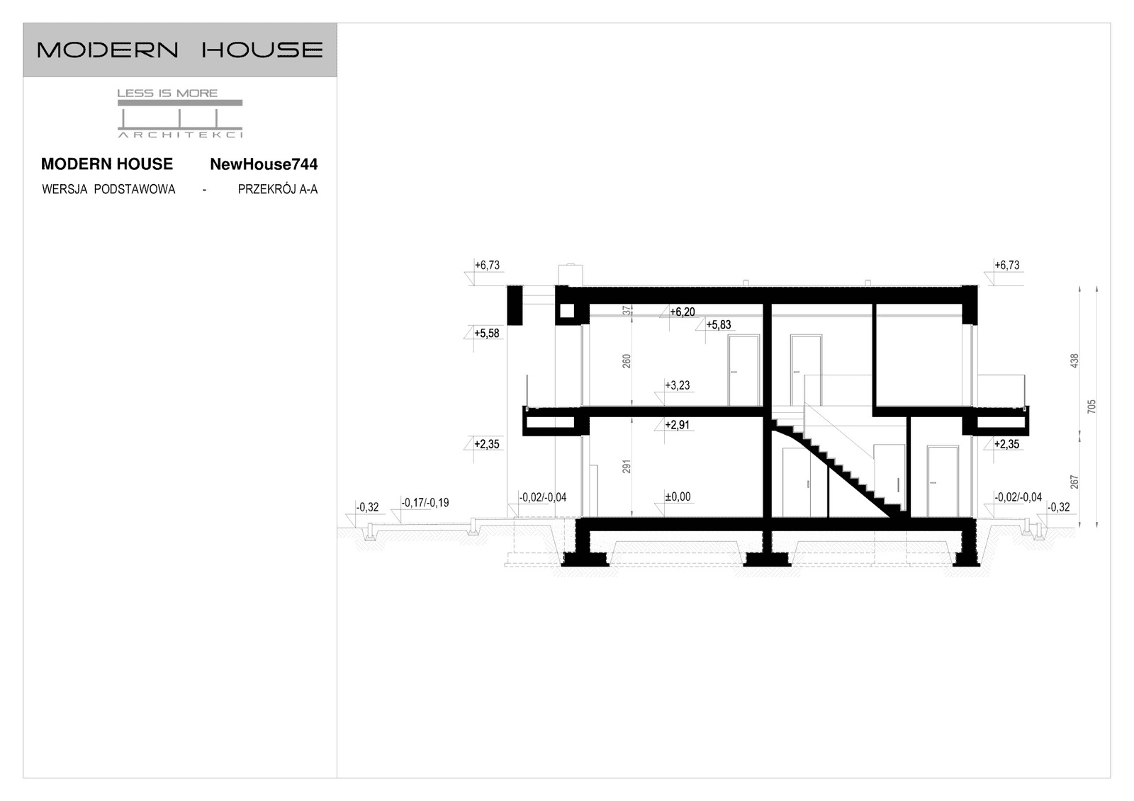 Przekrój projektu domu New House 744