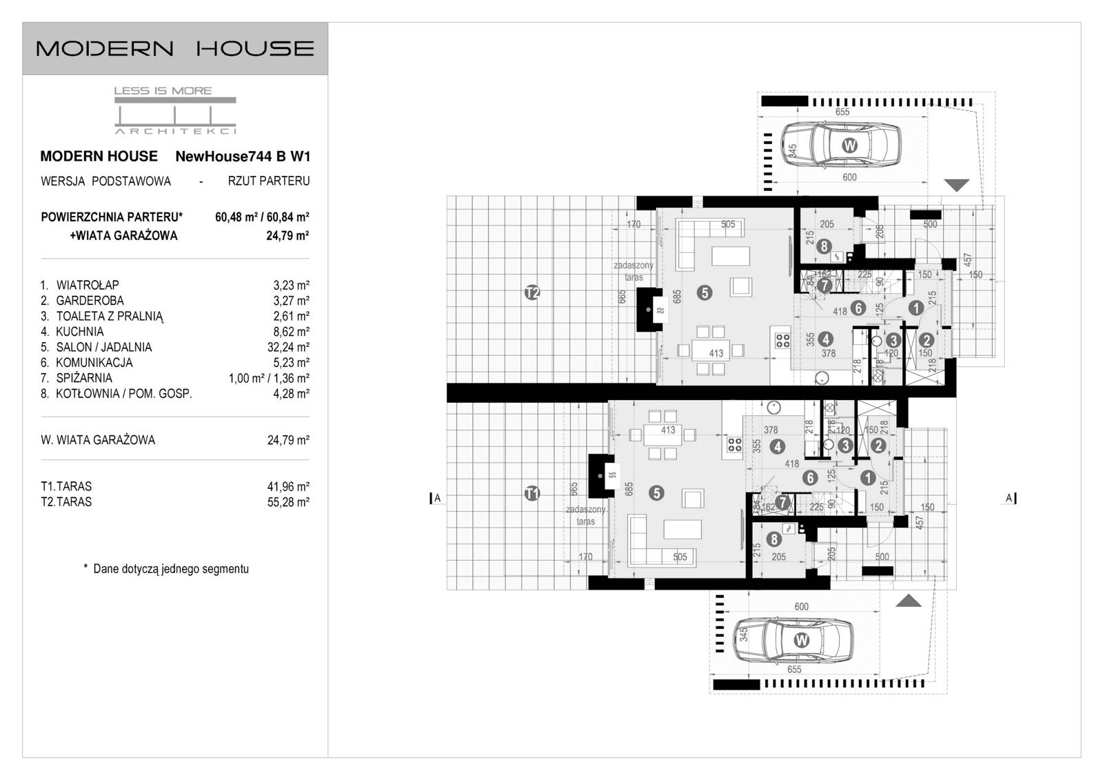 Rzut parteru projektu domu New House 744 B w1