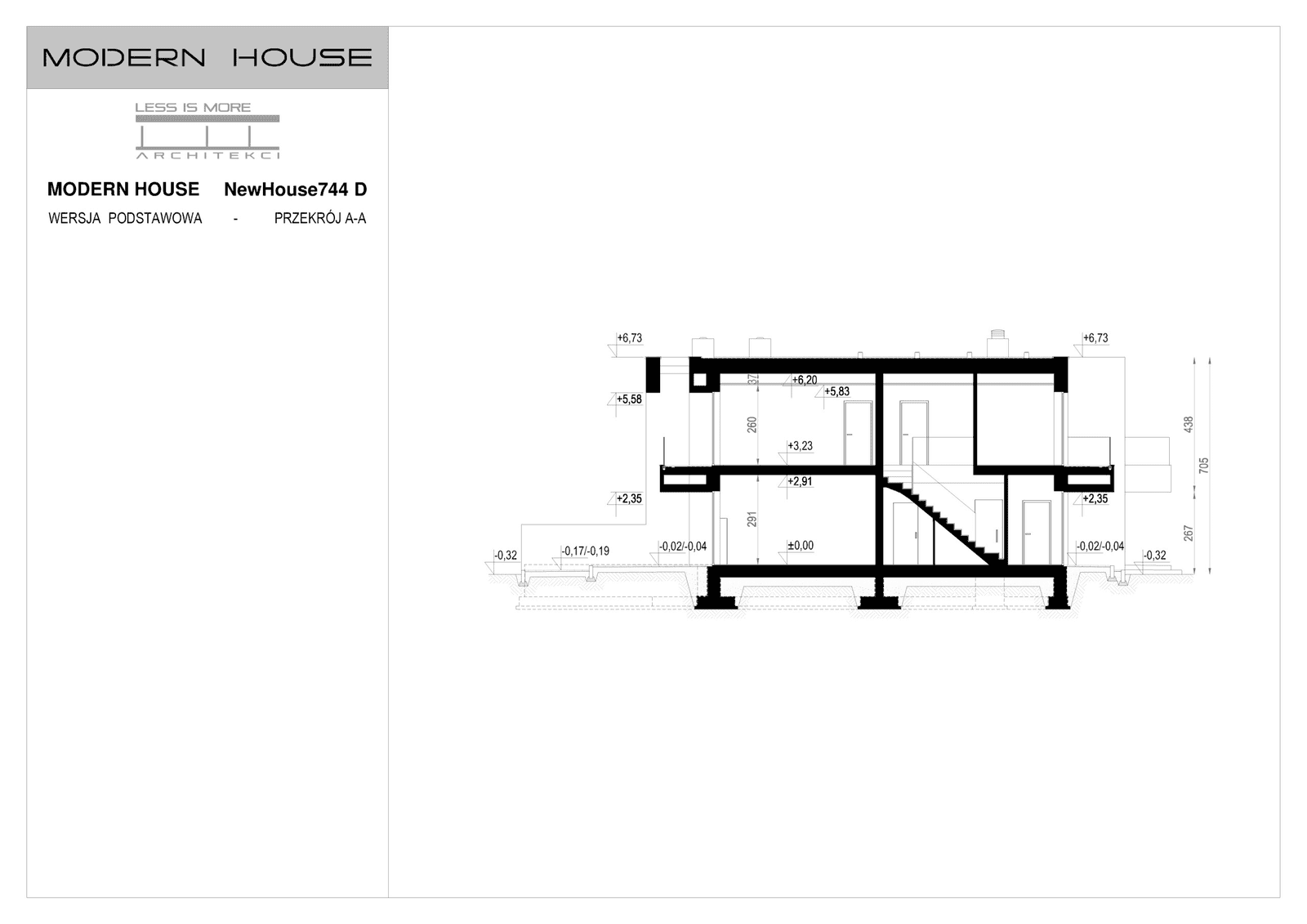 Przekrój projektu domu New House 744 D