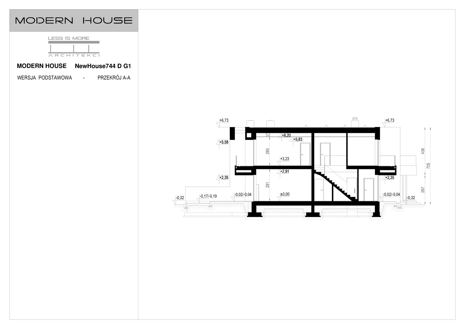 Przekrój projektu domu New House 744 D G1