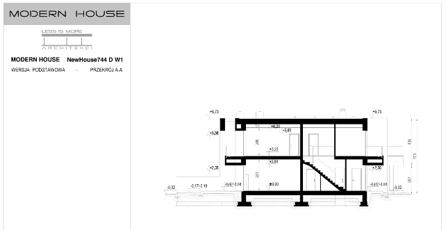 Przekrój projektu domu New House 744 D w1