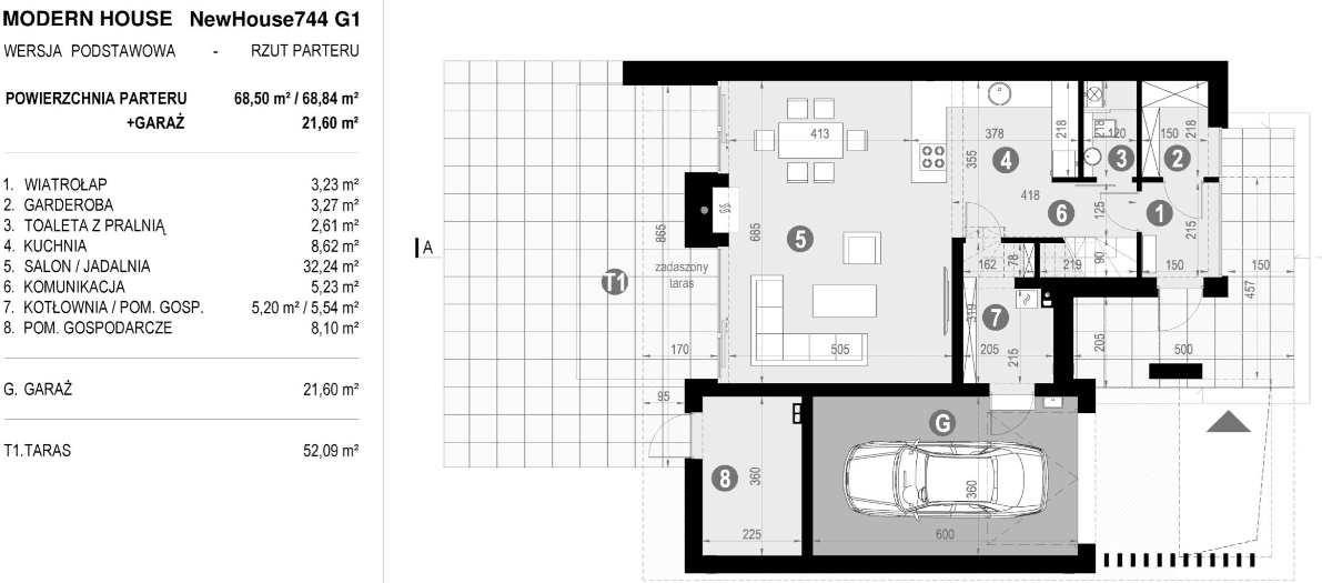 Rzut parteru projektu domu New House 744 G1