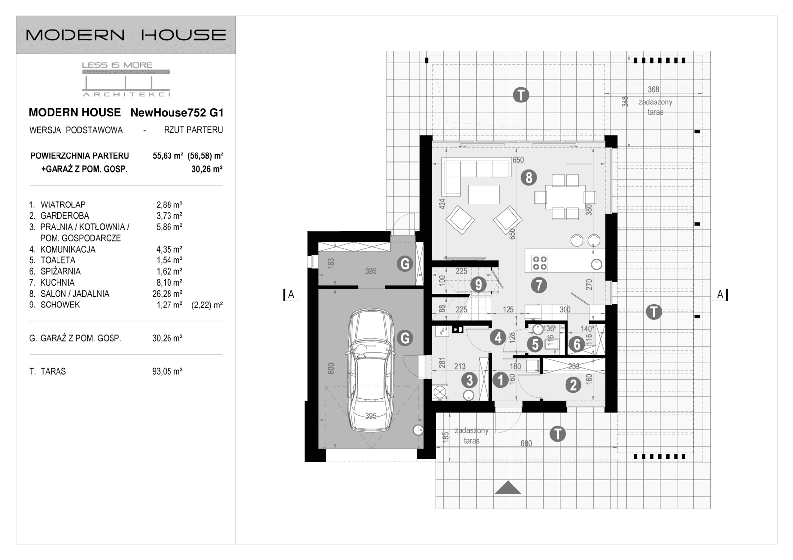 Rzut parteru projektu domu New House 752 G1