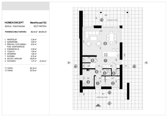 Rzut parteru projektu domu New House 753