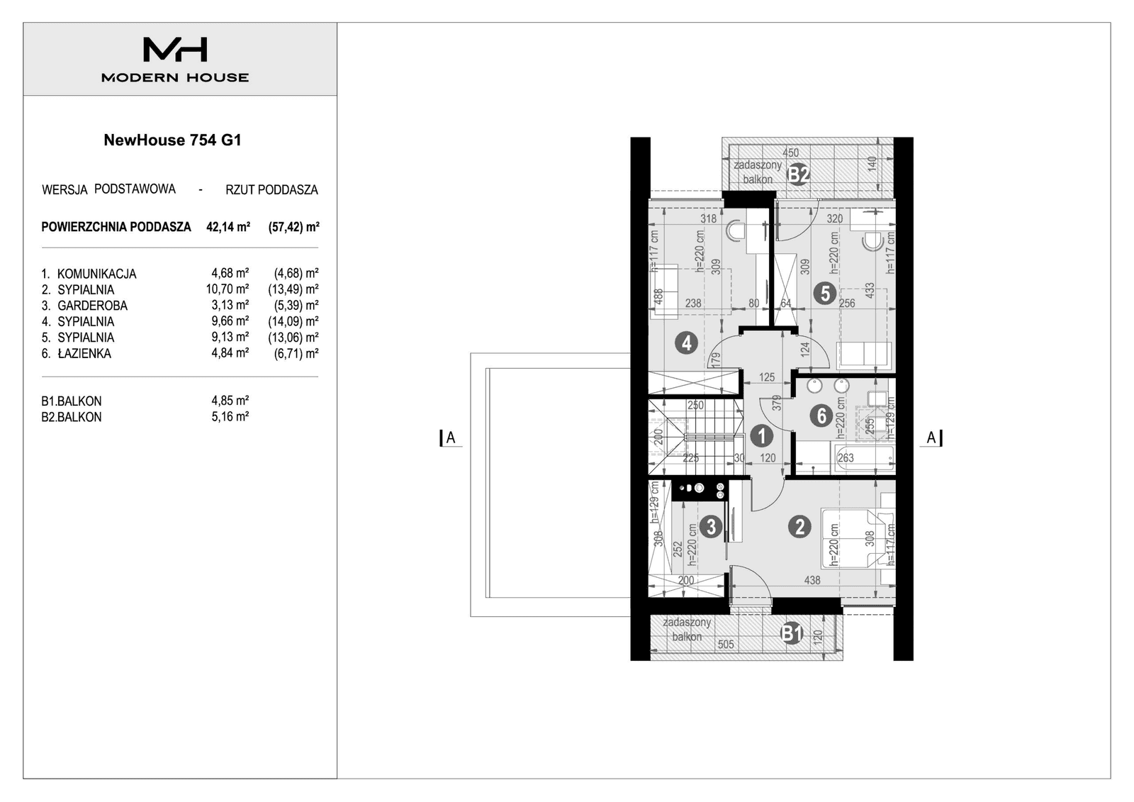 Rzut piętra projektu domu New House 754 G1