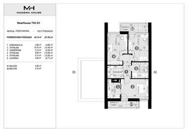 Rzut piętra projektu domu New House 754 G1