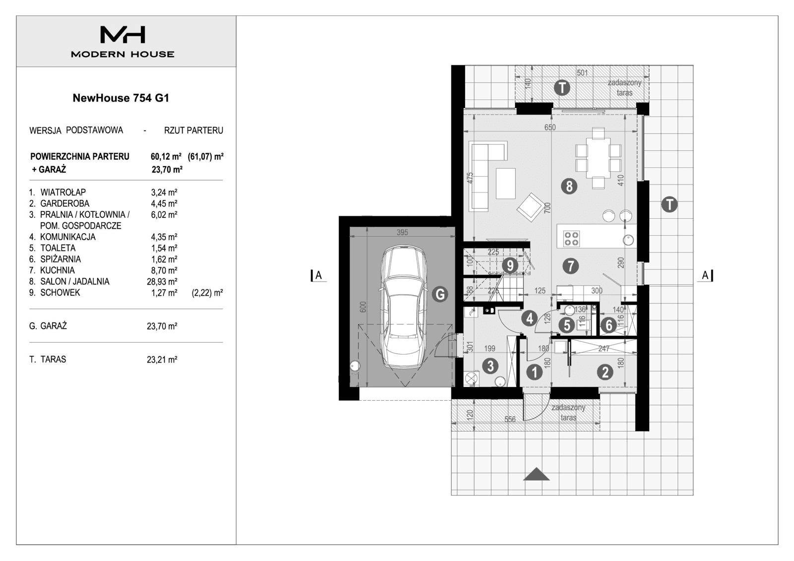 Rzut parteru projektu domu New House 754 G1