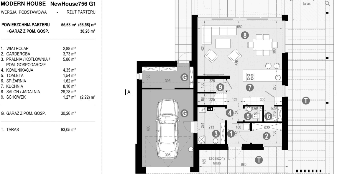 Rzut parteru projektu domu New House 756 G1