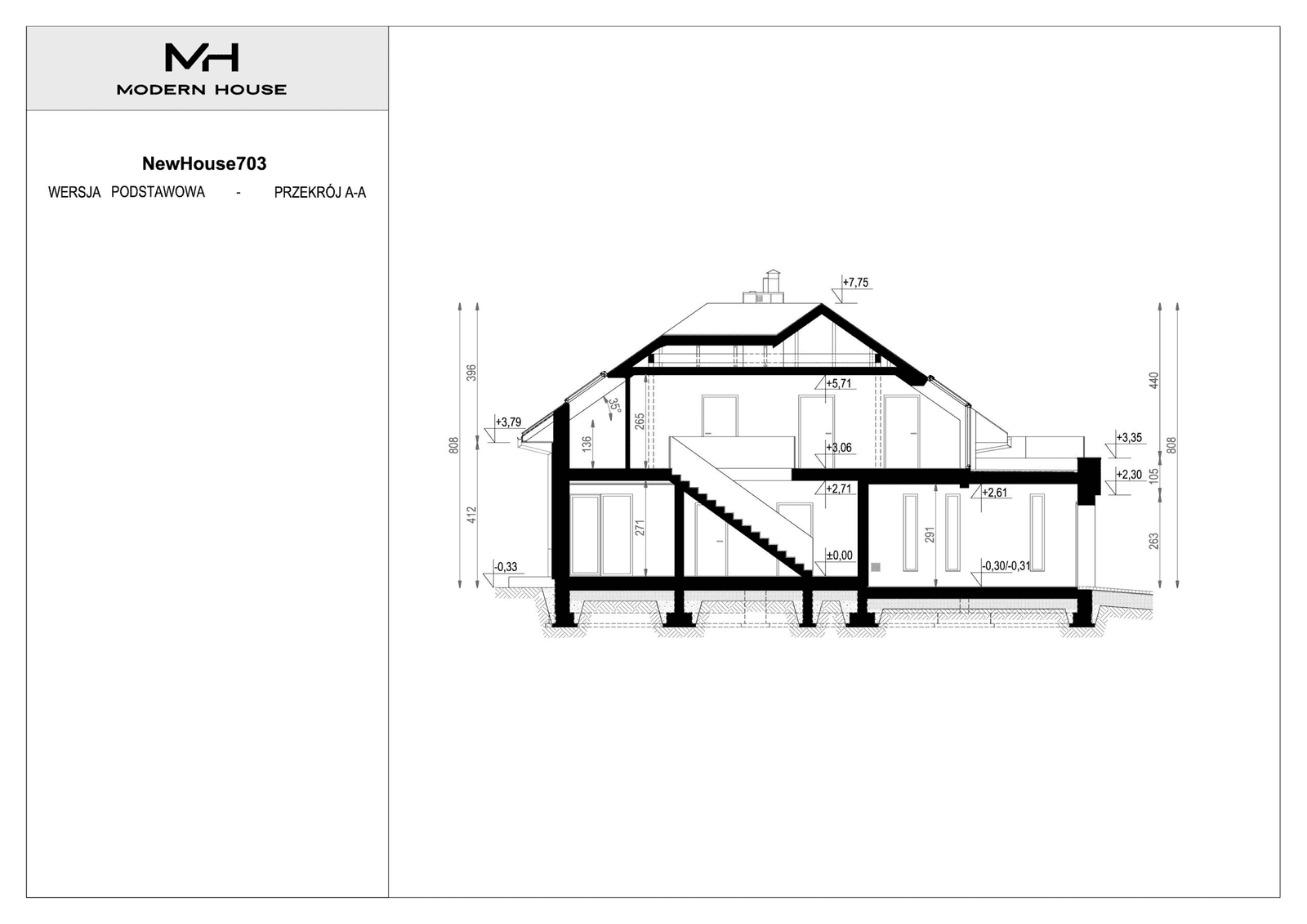 Przekrój projektu domu New House 703