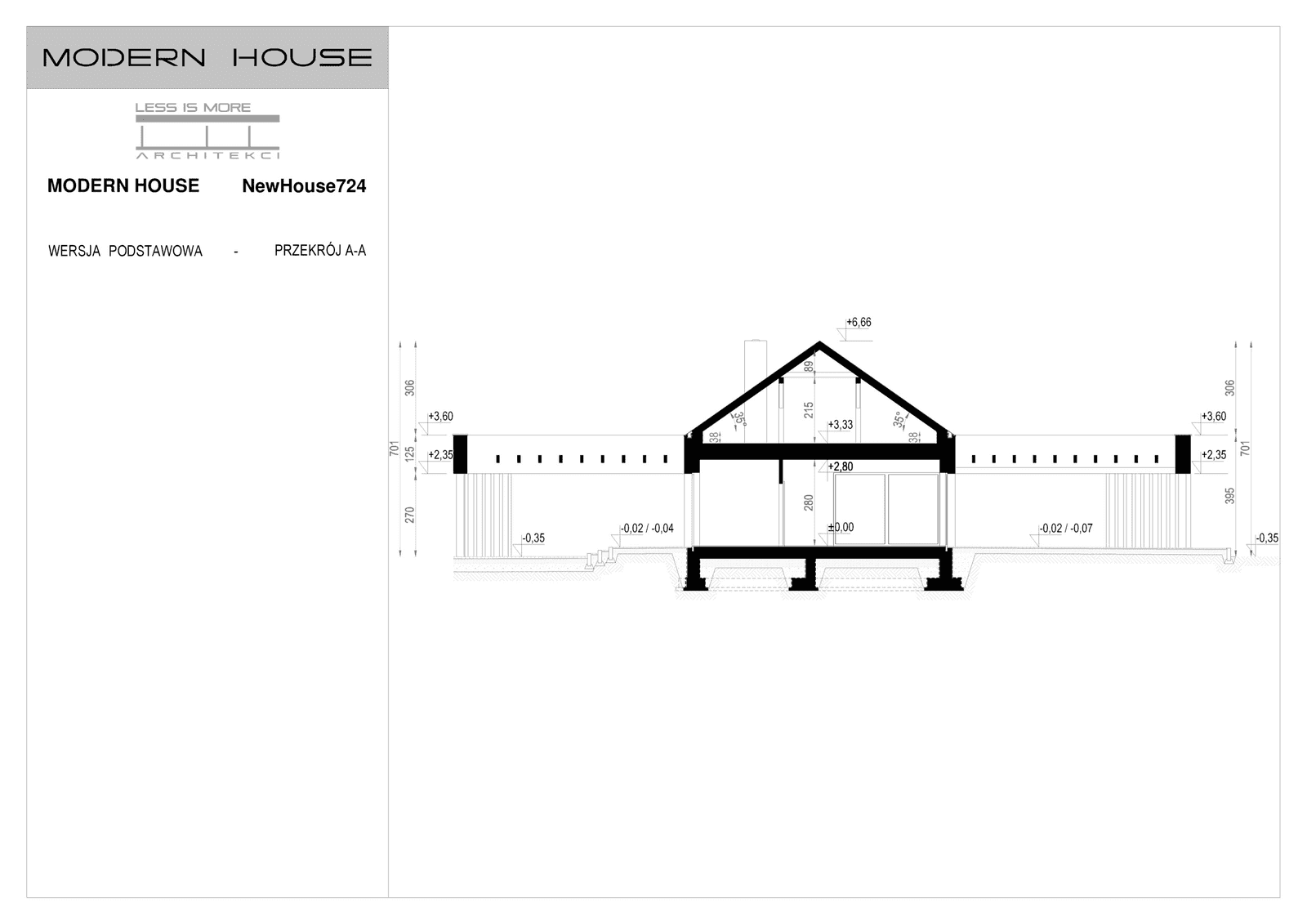 Przekrój projektu domu New House 724