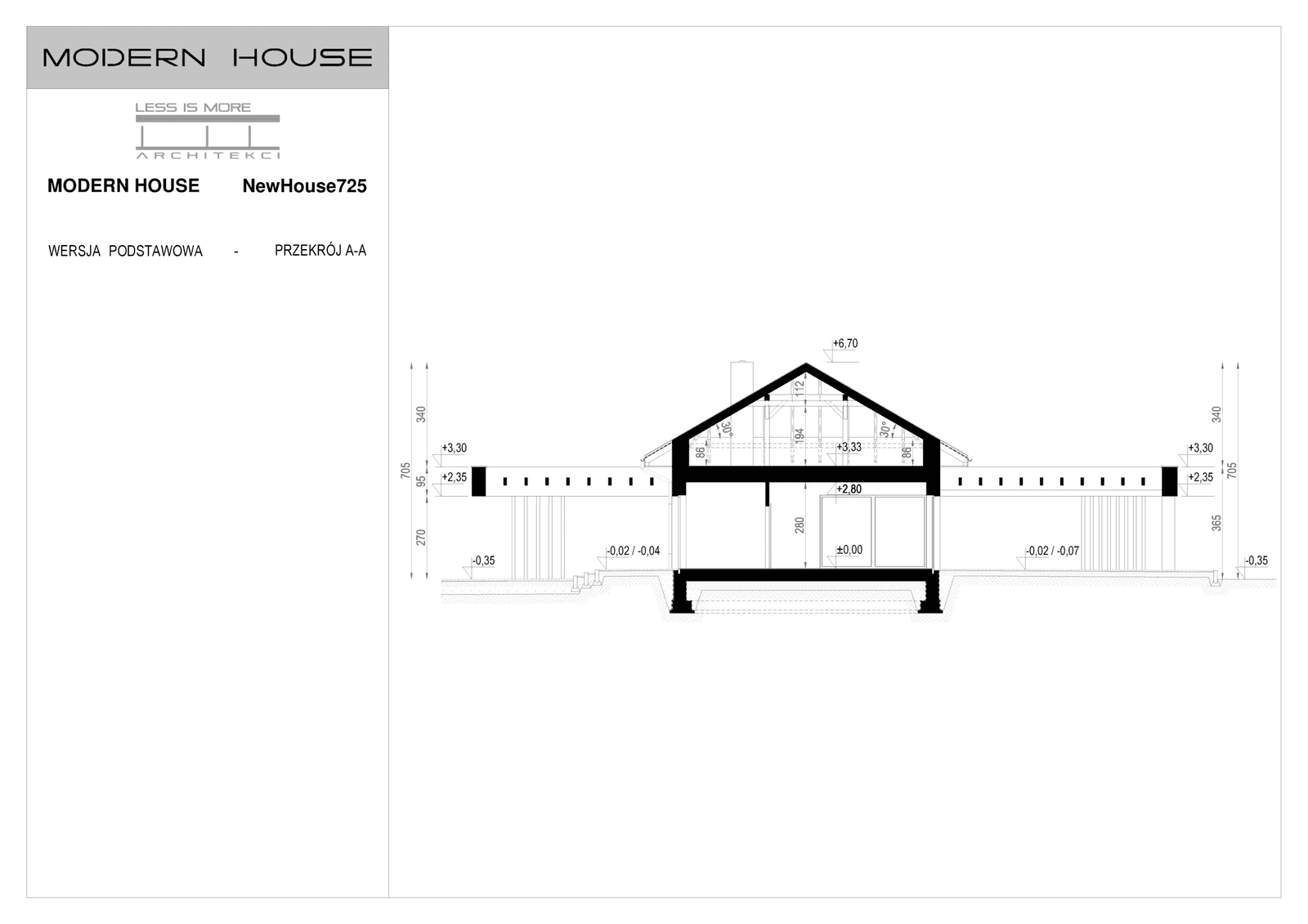 Przekrój projektu domu New House 725