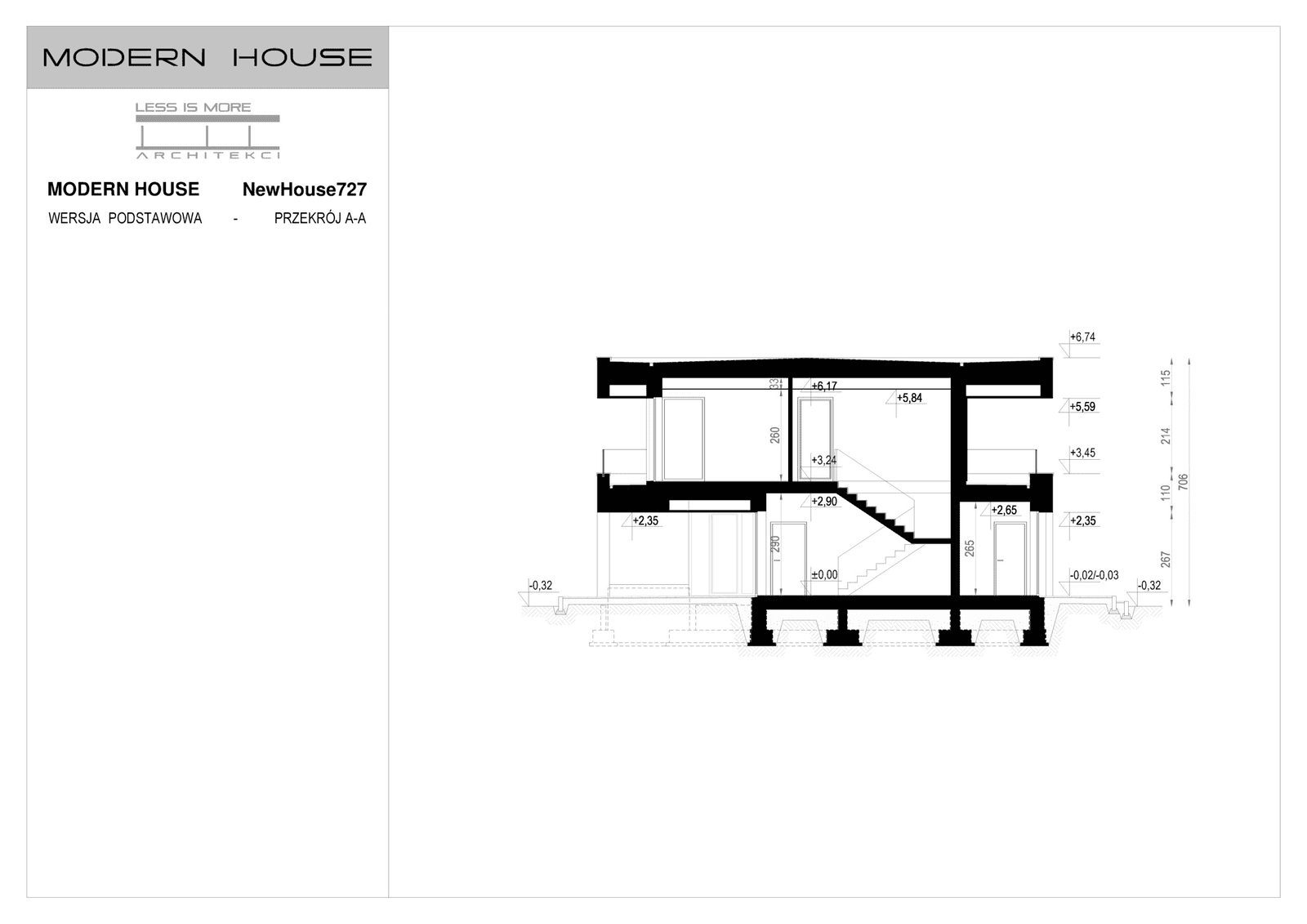 Przekrój projektu domu New House 727