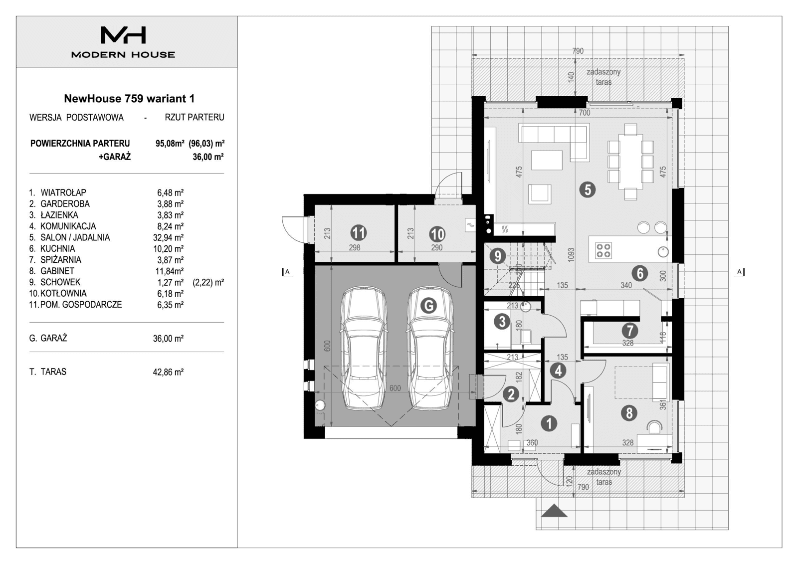 Rzut parteru projektu domu New House 759 w1