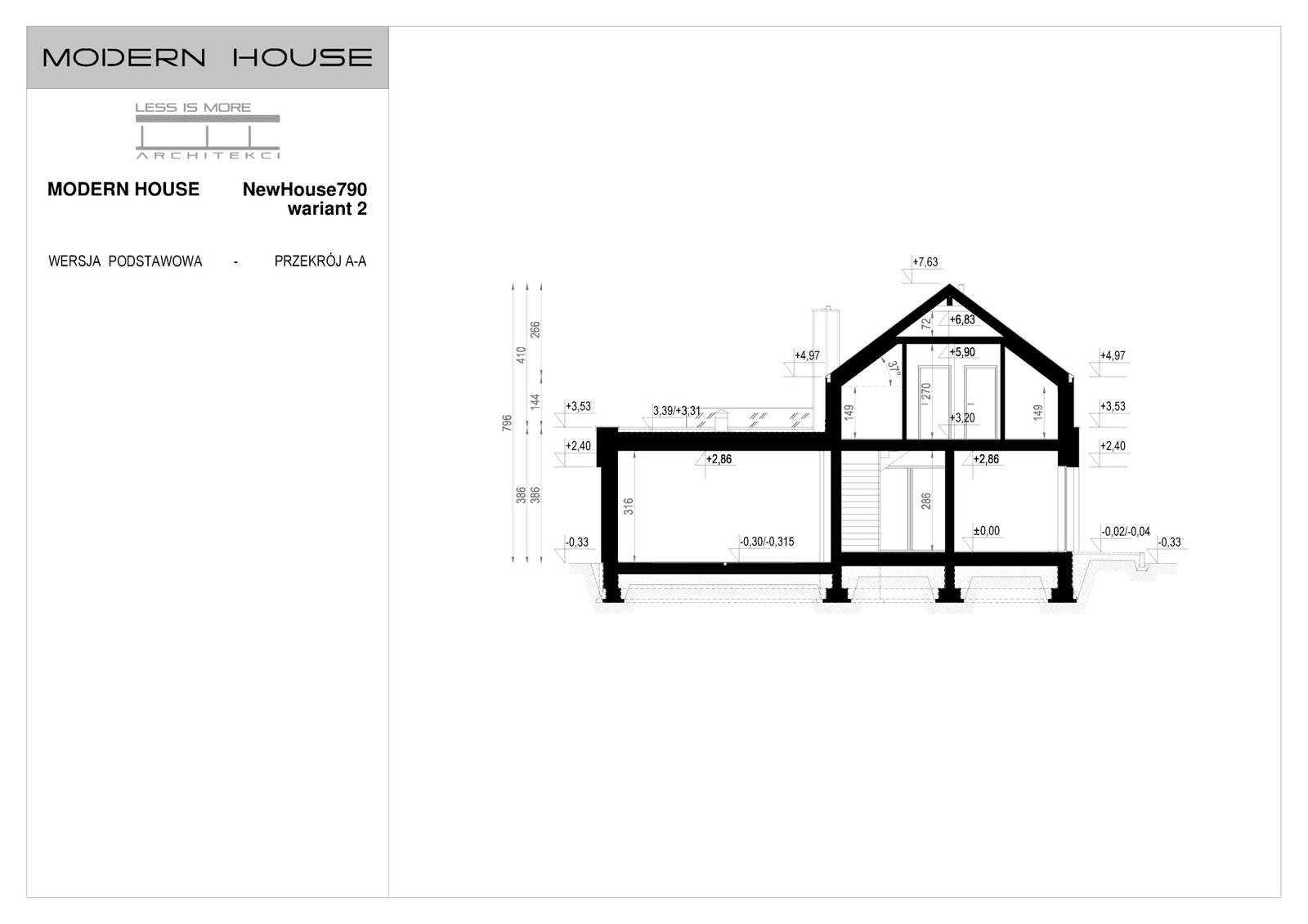 Przekrój projektu domu New House 790 w2