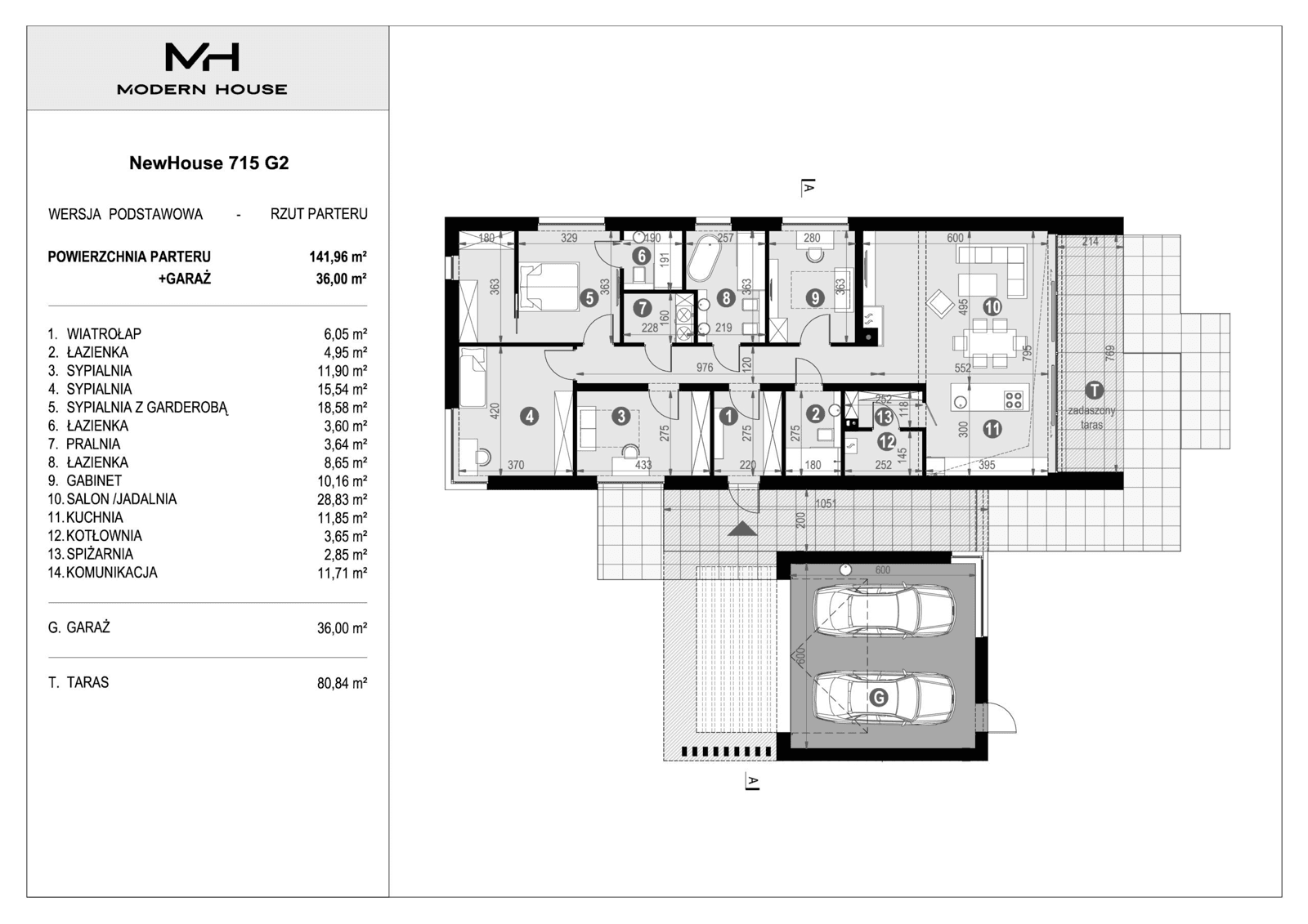 Rzut parteru projekt domu NewHouse 715 G2