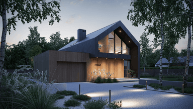 Widok nocą na dom jednorodzinny z antresolą Modern House 758 G wariant 1