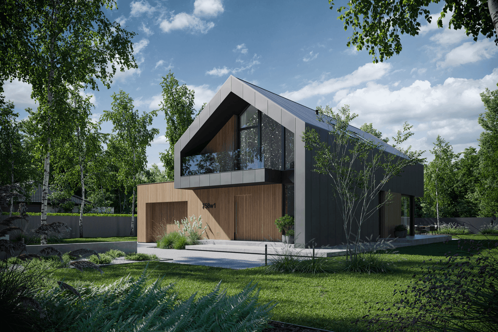 Widok na piękny mały dom z antresolą projekt Modern House 758 g wariant 1