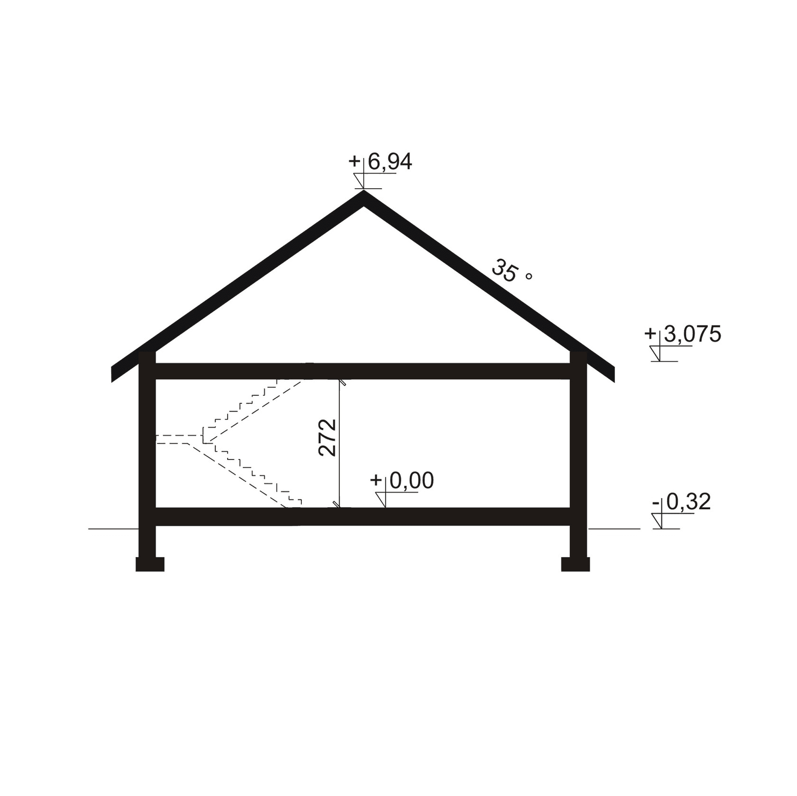Przekrój w projekcie domu Domena 110 B