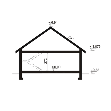 Przekrój w projekcie domu Domena 110 B