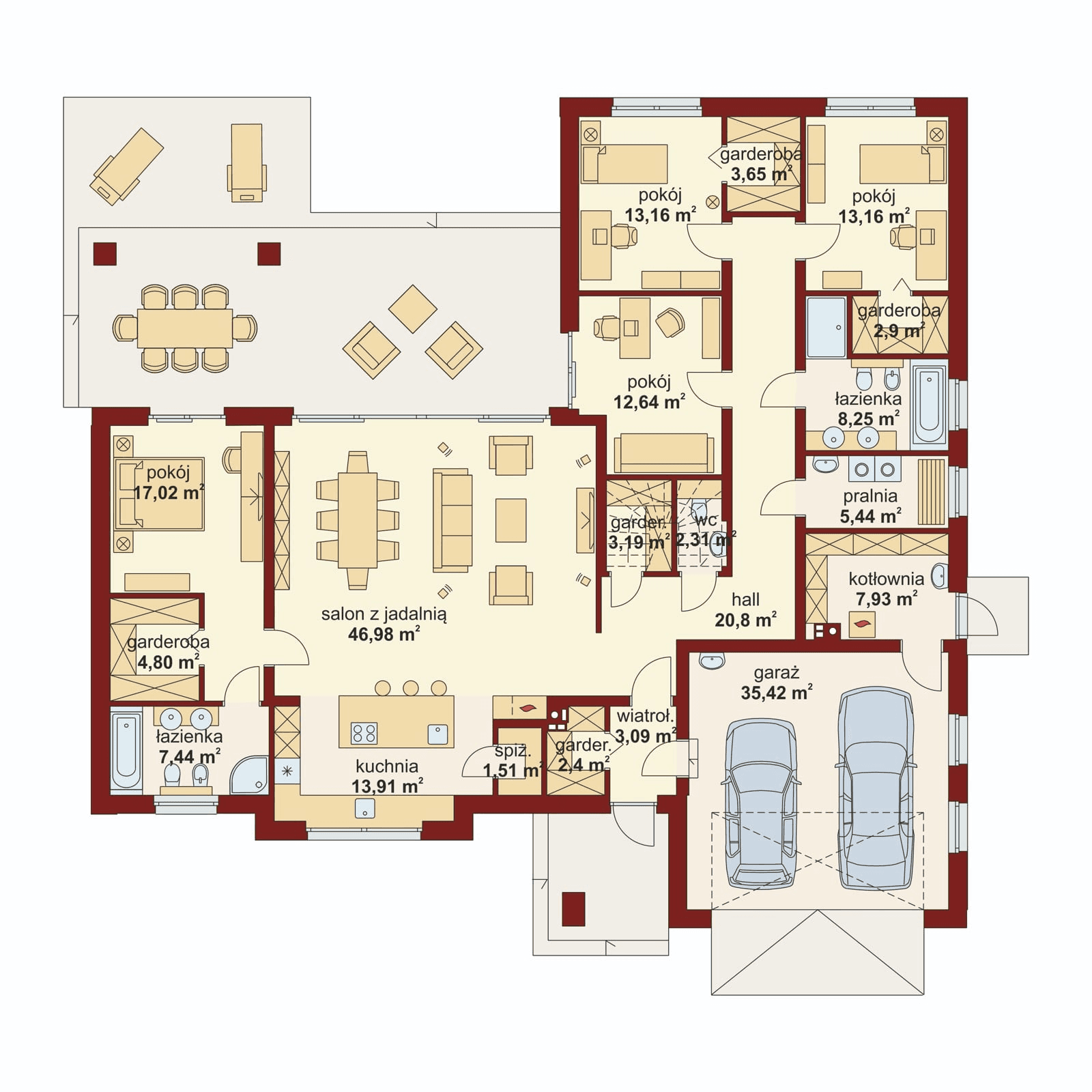 Rzut parteru w projekcie domu z poddaszem do adaptacji Domena 110B