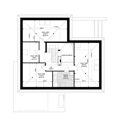 Rzut poddasza w projekcie domu Hiacynt wariant B